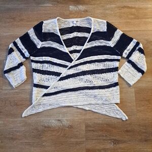 Westport 1962 Black White Knit Striped Front Tie Cardigan Sweater Women's Large